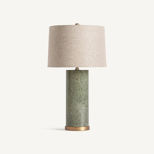 Lamp Sage Green Glass with Beige Linen Shade 40x40x67cm