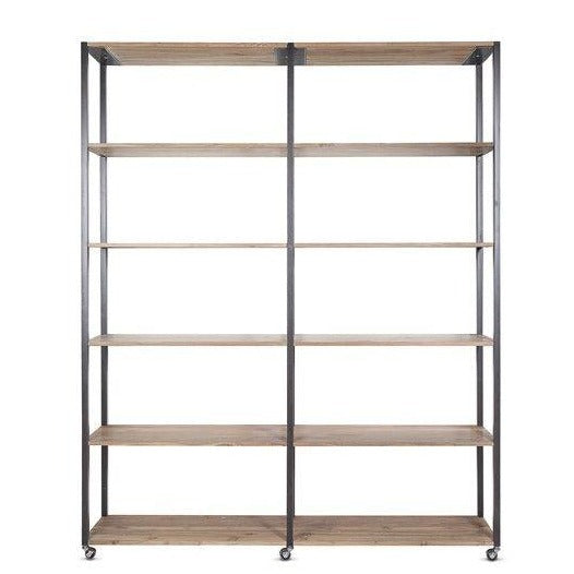 Shelving Unit Teak and Black Iron 200x45x250cm