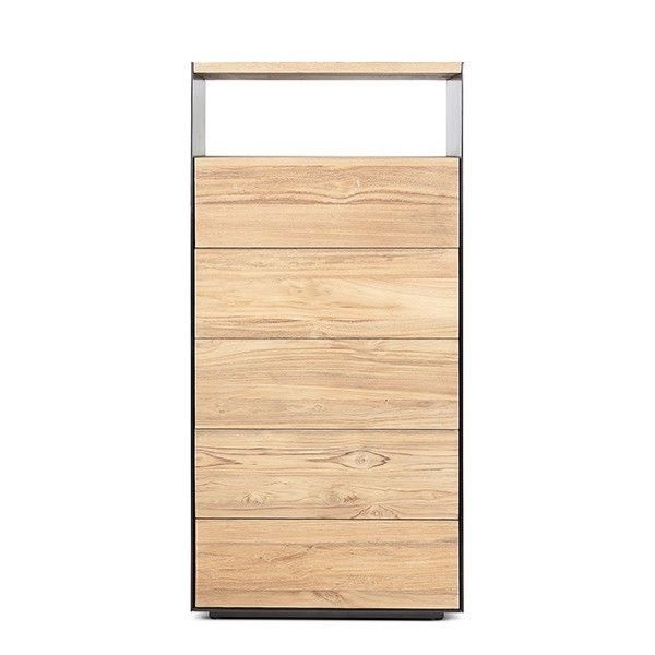 Chest of Drawers Tall Boy Geox Teak Wood and Iron 60x45x125cm