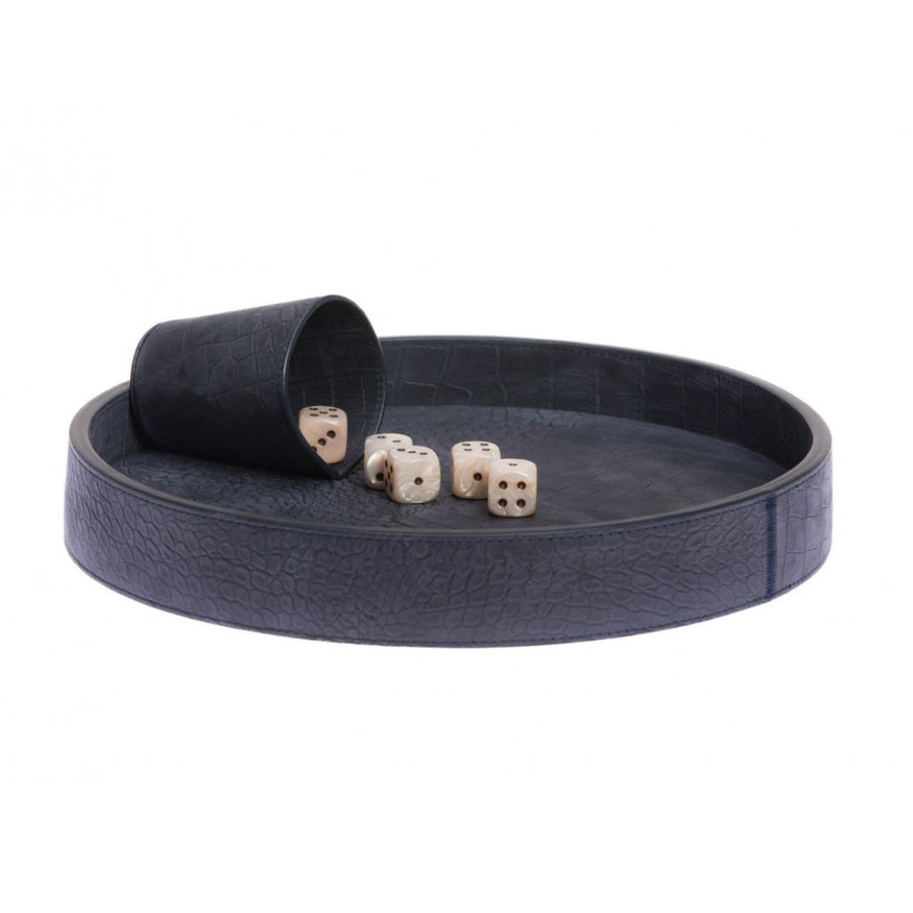 Luxury Handmade Dices board Alligator Petrole Blue 31cm Diameter.