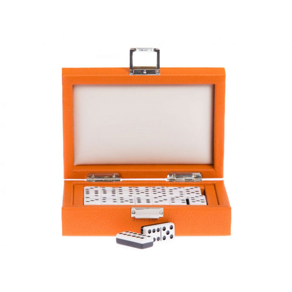 Luxury Handmade Domino Set - Orange - Buffalo Leather 19x12cm