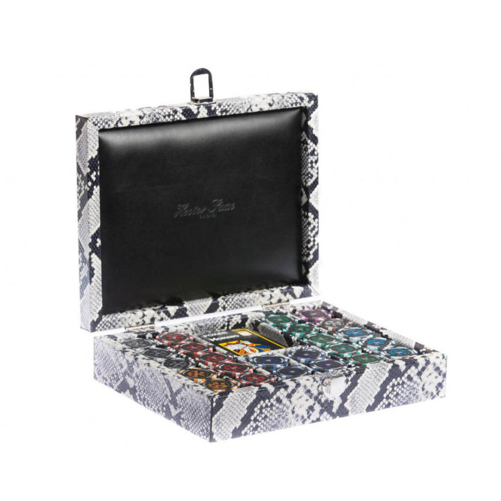 Luxury Handmade Poker Set - Python Leather Black & White 30x24cm