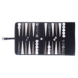 Luxury Handmade Travel Backgammon Set In Velvet and Leather Black 51cm x 28cm