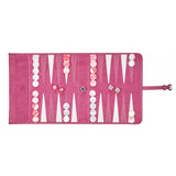 Luxury Handmade Travel Backgammon Set In Velvet and Leather Rose 51cm x 28cm