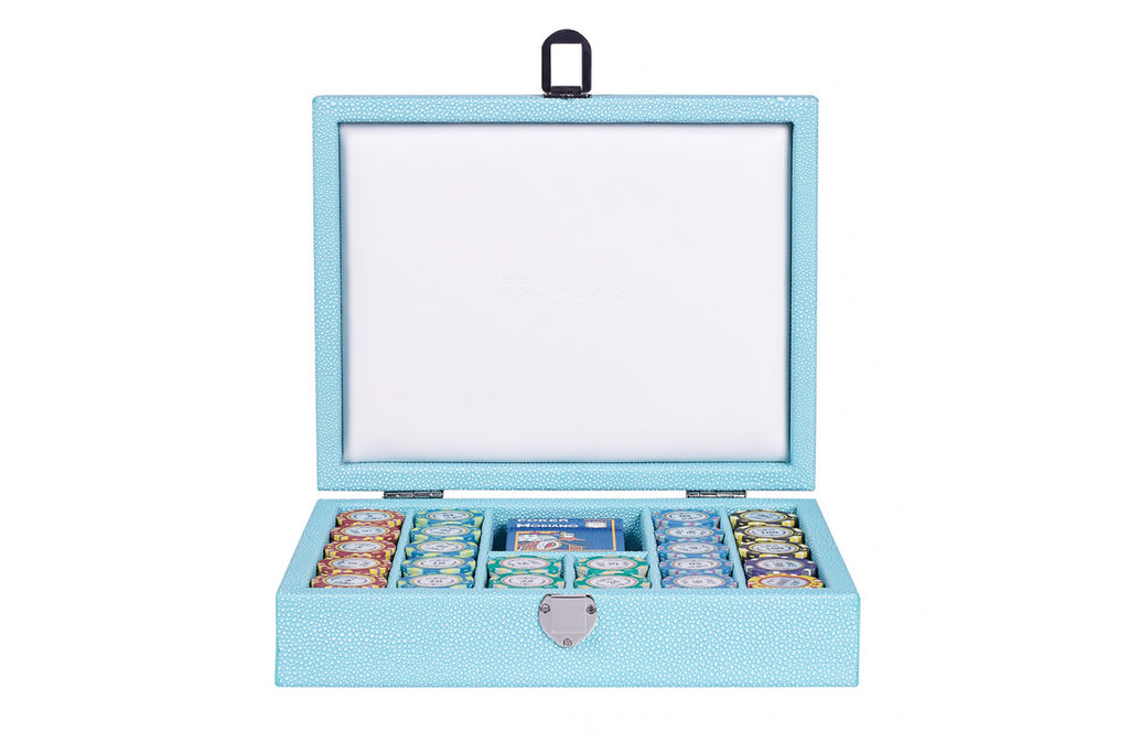 Luxury Handmade Poker Set - Turquoise - Shagreen 30x24cm