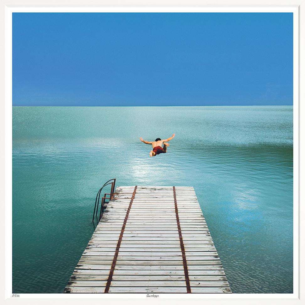 Art in White Frame "Cowabunga" Pier Jump 106x106cm