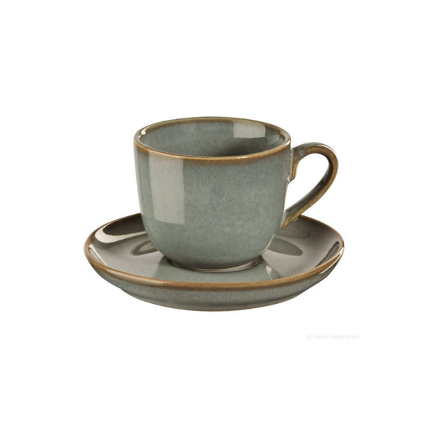 Coffee Cup and Saucer Saison Eucalyptus Green Ceramic - Set of 2