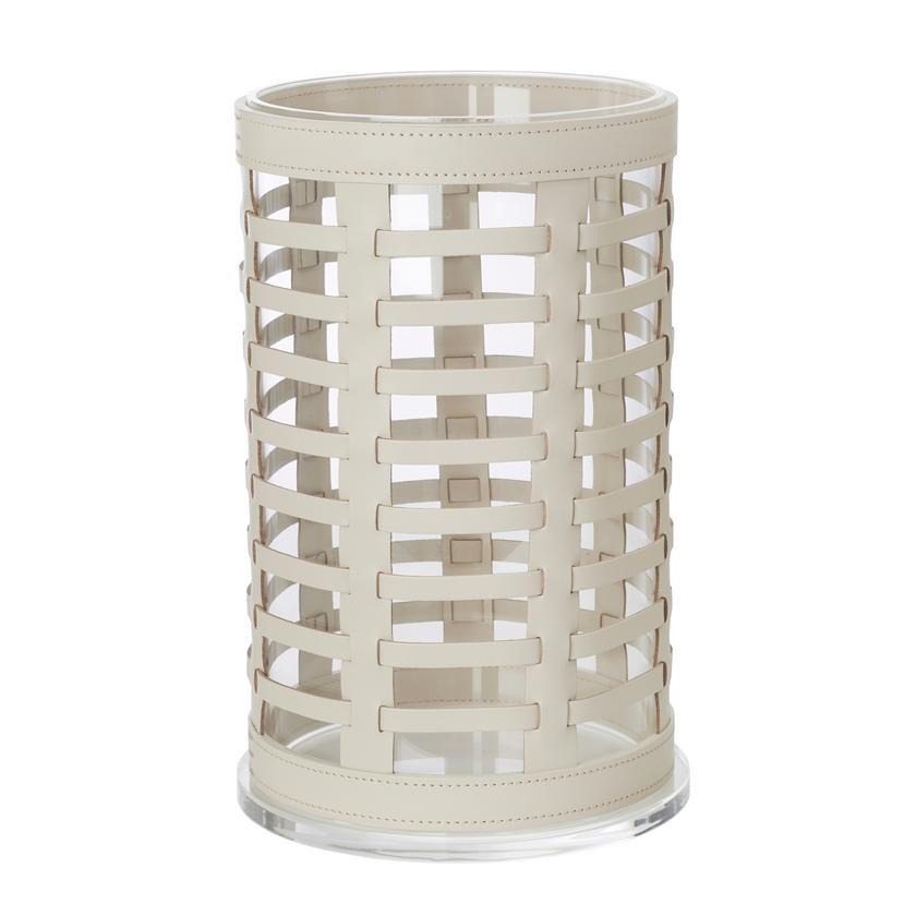 Candle Holder Outdoor Hurricane Lantern Woven Leather Ivory 23x38cm