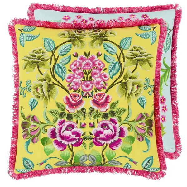 Cushion Eleonora Alchemilla Fringe Pink Yellow Blue 55x55cm
