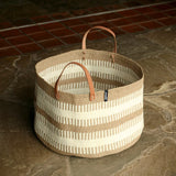Pamba Market Basket White Rib Weave with Handle - Large