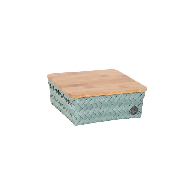 Basket square 18 with bamboo cover 18x18x7cm
