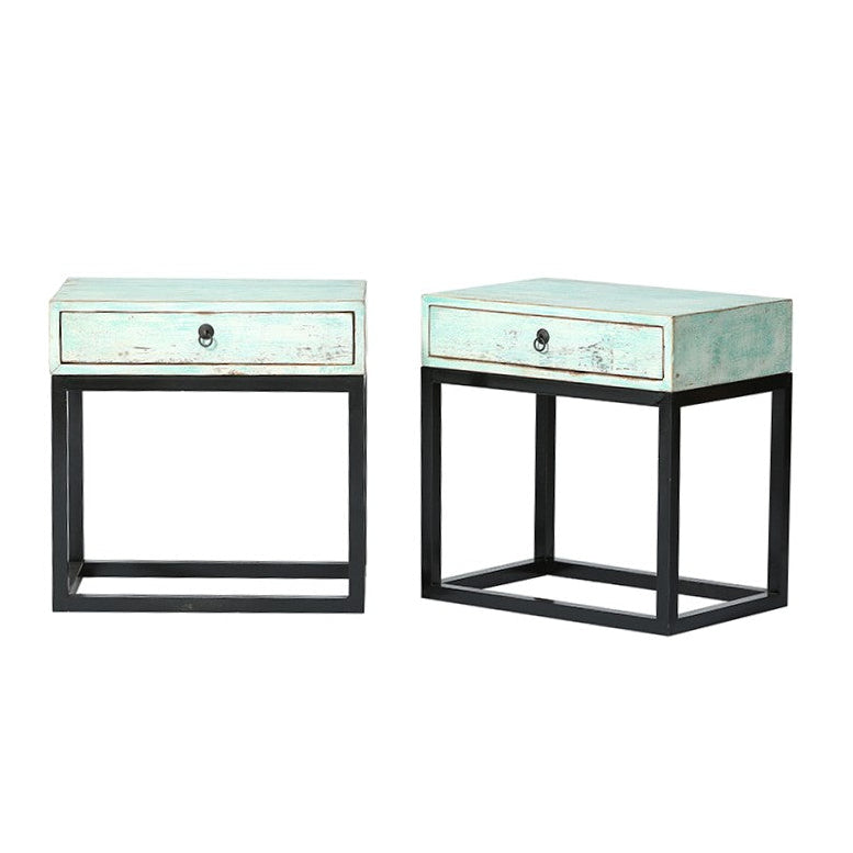 Bedside Tables Set of 2 Green Wash Black Legs 60x40x61cm