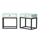 Bedside Tables Set of 2 Green Wash Black Legs 60x40x61cm