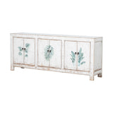 Sideboard White Palm Leaves Print 220x45x90cm