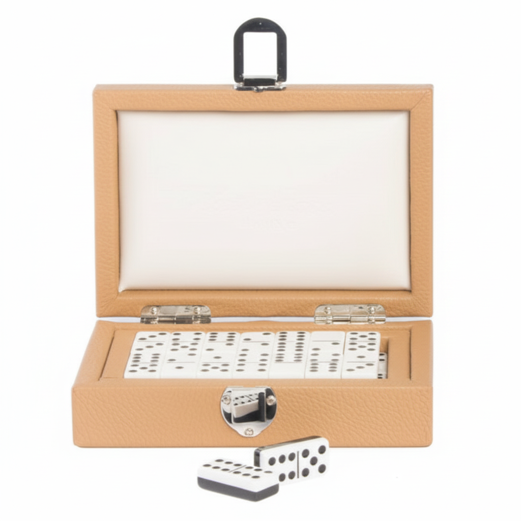 Luxury Handmade Domino Set - Cognac - Buffalo Leather 19x12cm