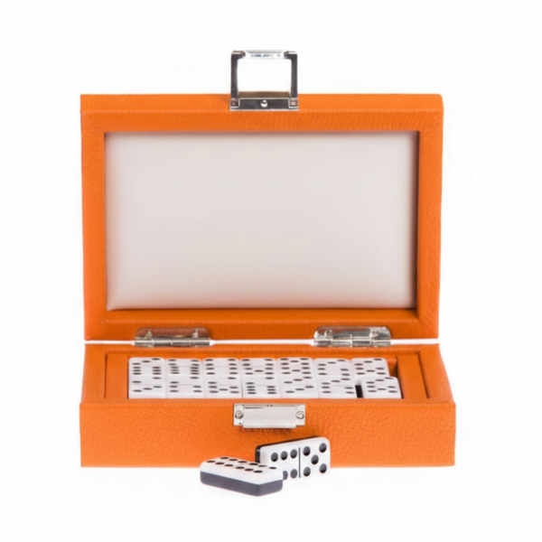 Luxury Handmade Domino Set - Orange - Buffalo Leather 19x12cm