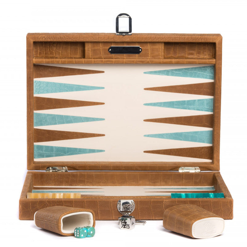 Luxury Handmade Backgammon Set - Medium - Alligator Amber 25x37cm