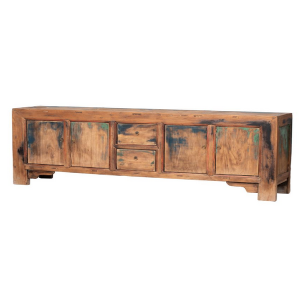 Sideboard Natural Vintage Blue 4 Doors 2 Drawers 222x45x90cm