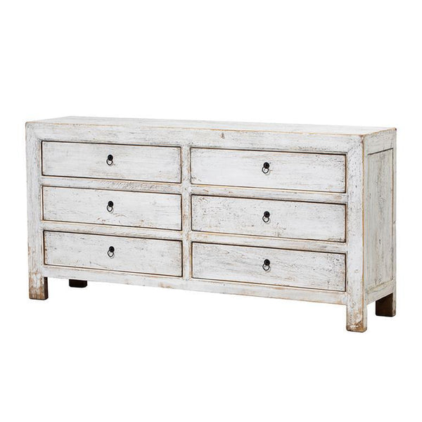 Sideboard White Wash 6 drawers 180x40x90cm