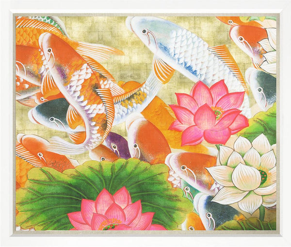 Art in White Frame Linen "Koi Carp I" 71x81cm