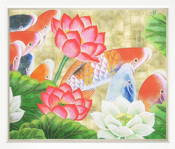 Art in White Frame Linen "Koi Carp II" 71x81cm