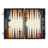 Luxury Handmade Backgammon Set - Medium - Ceramic Fabric Black 25x37cm