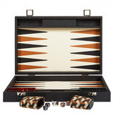 Luxury Handmade Backgammon Set - Medium - Ceramic Fabric Black 25x37cm
