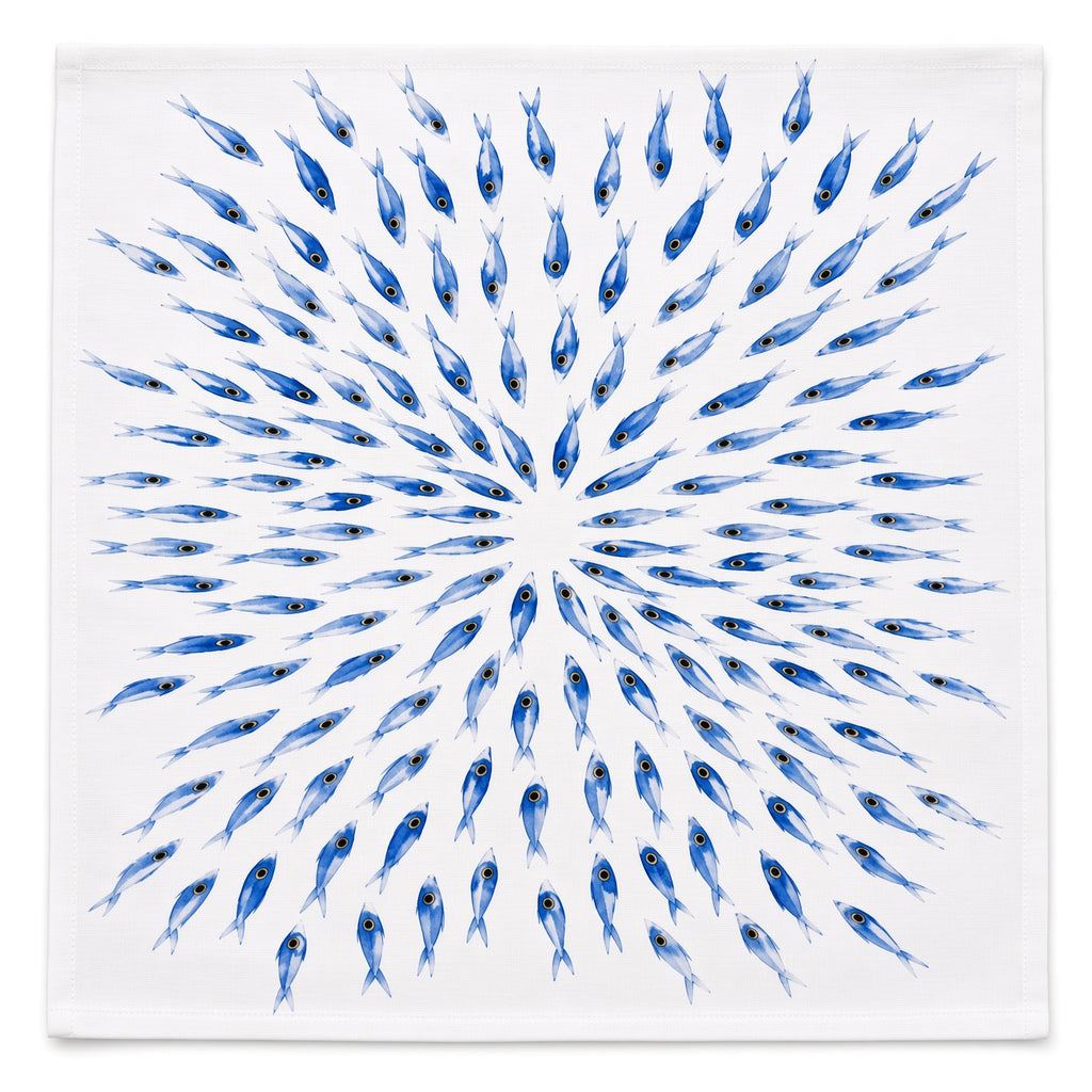 Serviette Sardine Fish Blue 100% Linen - Set of 6