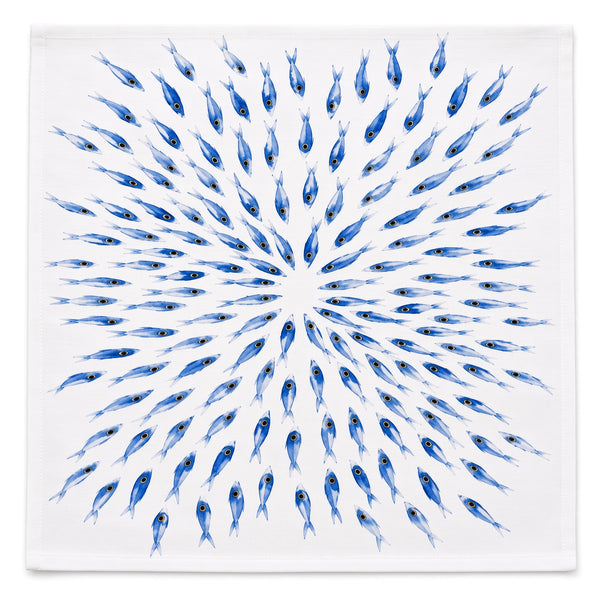 Serviette Sardine Fish Blue 100% Linen - Set of 6