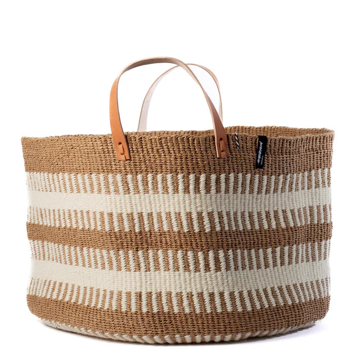 Pamba Floor Basket White Rib Weave with Handle - Extra Large