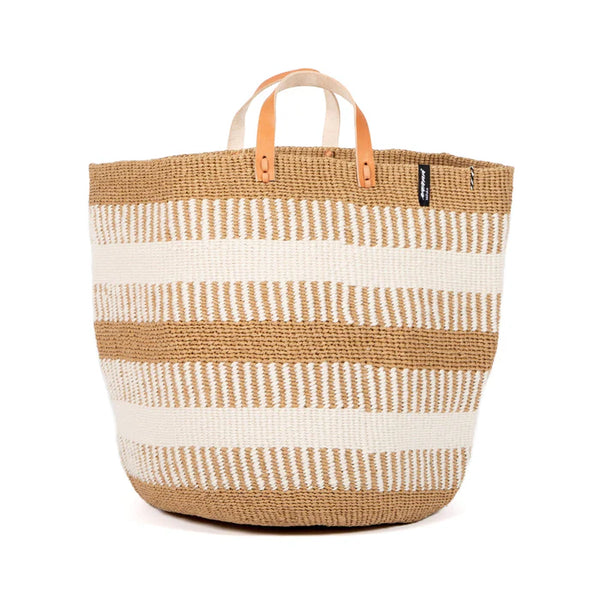 Pamba Market Basket White Rib Weave with Handle - Large