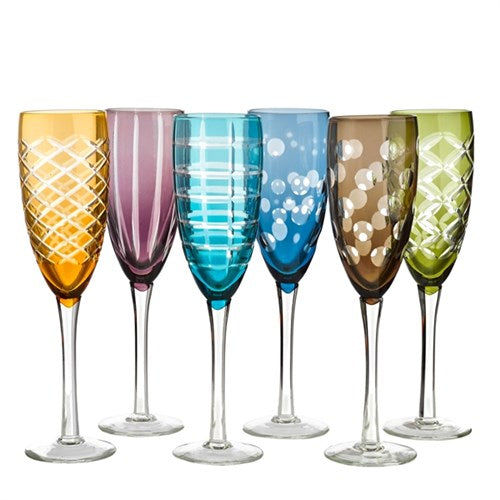 Champagne Glass Cuttings Multicoloured -  Set of 6