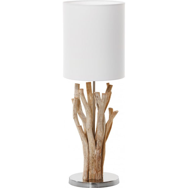 Lamp Samoa Driftwood, Chrome Base and White Shade 25x25x75cm