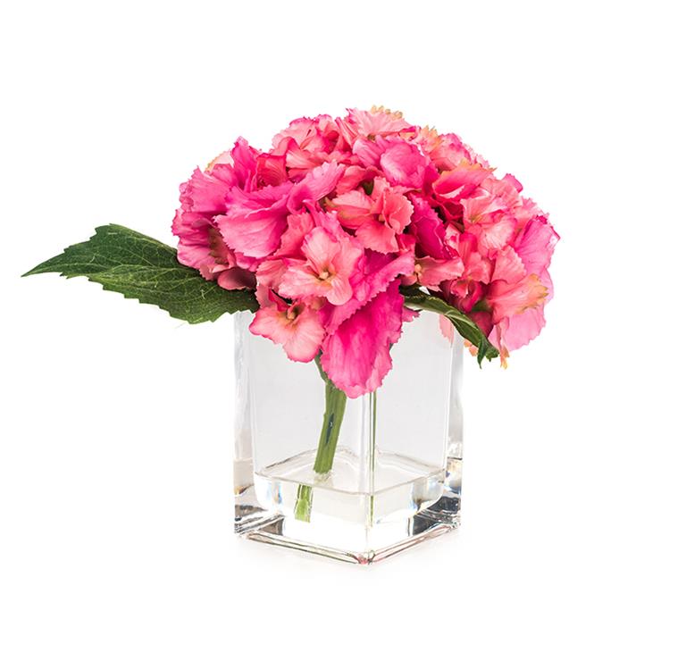 Flower Hortensia Pink Glass Arrangement 19x22 cm