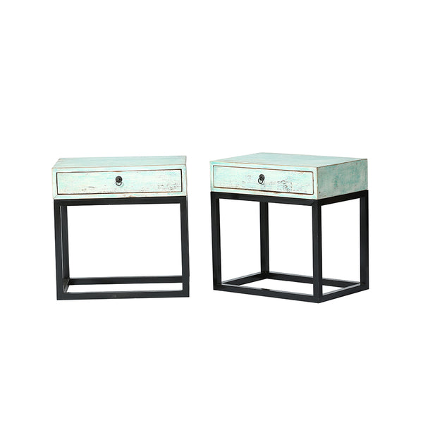 Bedside Tables Set of 2 Green Wash Black Legs 60x40x61cm