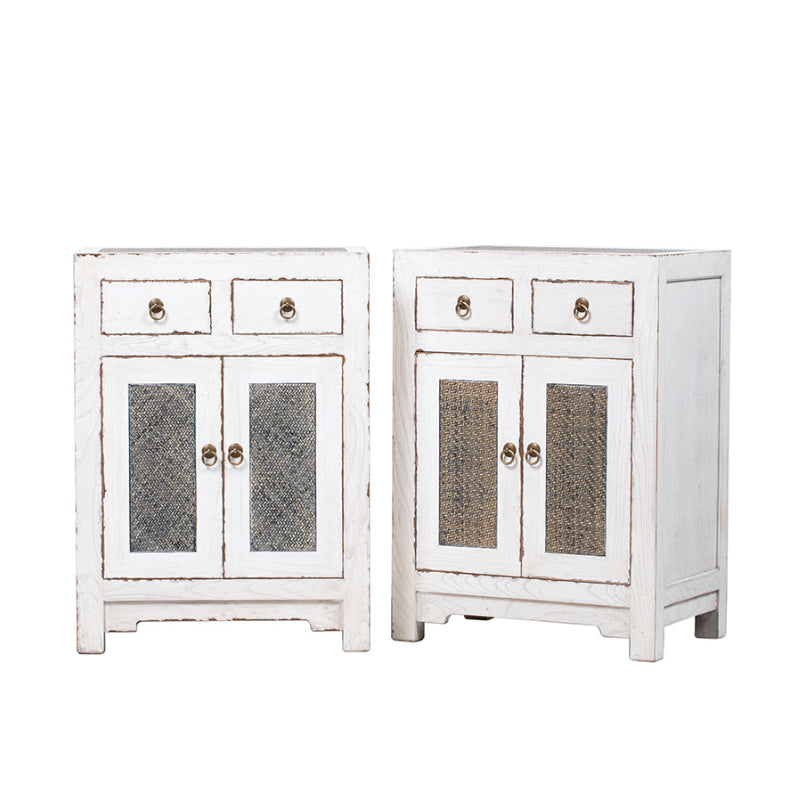 Bedside Tables Cabinets Set of 2 White Rattan 55x35x75cm