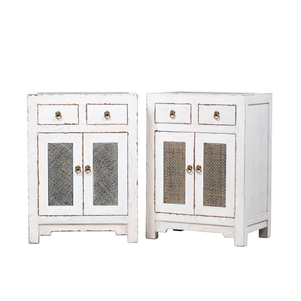Bedside Tables Cabinets Set of 2 White Rattan 55x35x75cm
