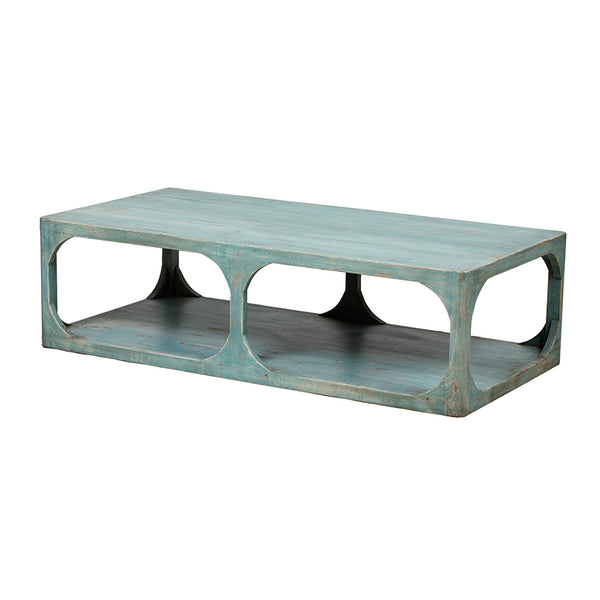 Coffee Table Blue Wash Wood Rounded 160x80x45cm