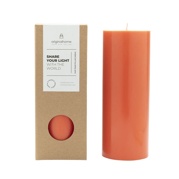 Candle Pillar Red Coral Orange 7.5x20cm