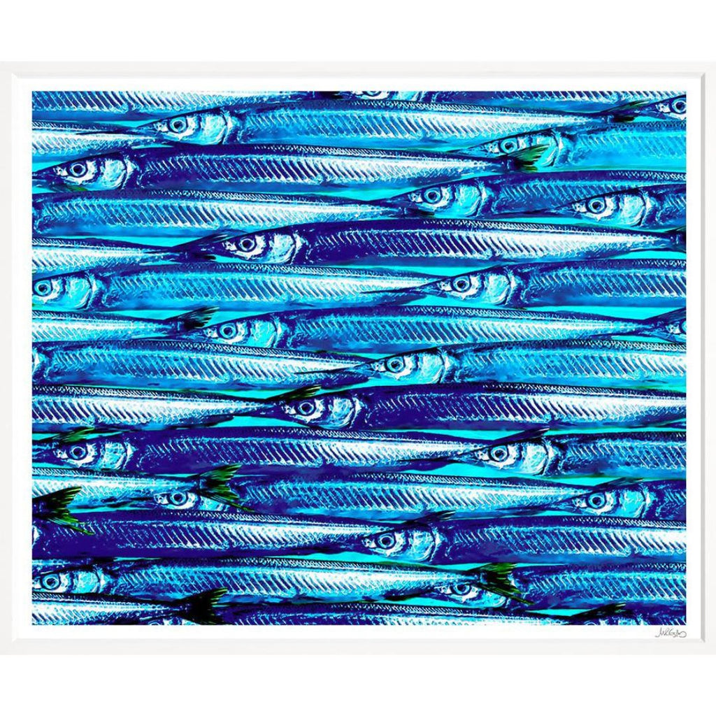 Art in White Frame "I'm Off" Blue Baracuda Fish 105x88cm