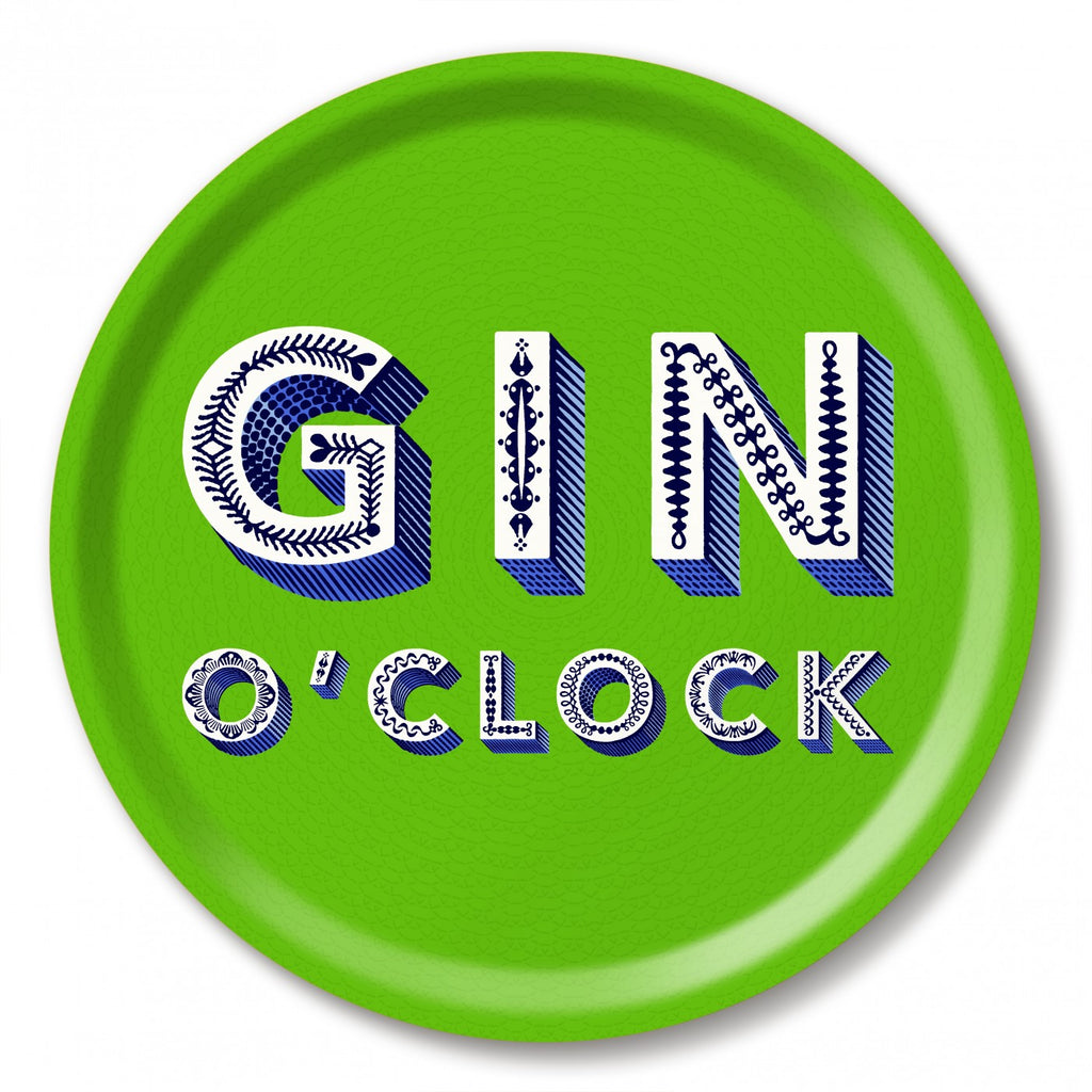 Tray Green Gin O'Clock Round 31cm
