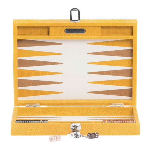 Luxury Handmade Backgammon Set - Medium- Alligator Mustard Yellow  36x26cm