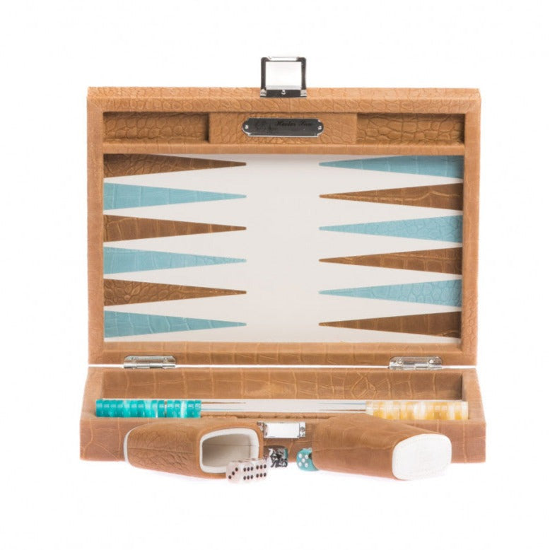 Luxury Handmade Backgammon Set - Small- Alligator Amber 30x22cm