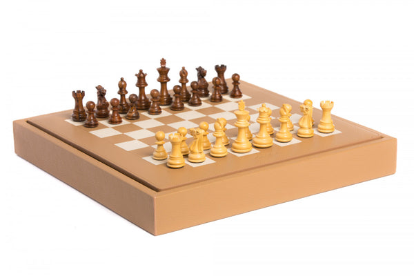 Luxury Handmade Chess Set - Cognac - Buffalo Leather 37x37cm