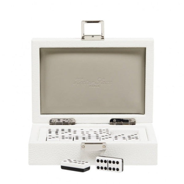 Luxury Handmade Domino Set - White - Buffalo Leather 19x12cm