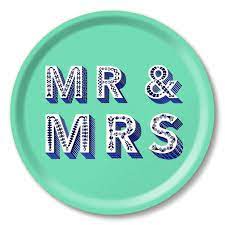 Tray Green Mr & Mrs Round 31cm