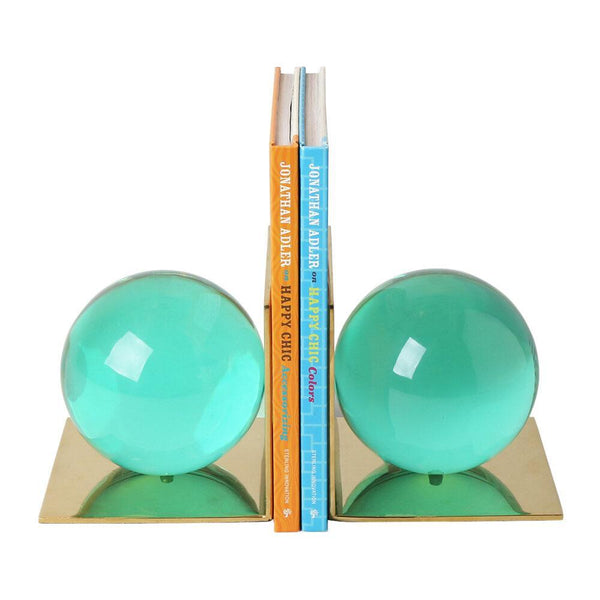 Bookend Set Globo by Jonathan Adler - Green Lucite/ Brass